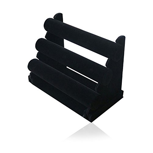 HSM Schmuckständer Schmuckhalter Schmuckaufbewahrung schwarz Armbandständer für Uhren Schmuck und Ohrringe Samt Halter - 3