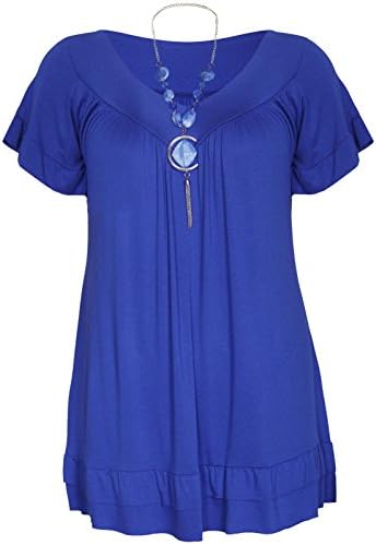 ASBAHFASHION Women’s Frill Necklace Gypsy plus Size Short Sleeve V Neck Tunic Top ROYAL BLUE (26)