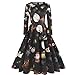Produktbild Luckycat WeihnachtsDamen Langarm O Hals Druck Vintage Kleid Abend Party Kleid Abendkleider Cocktailkleid Partykleider Blusenkleid Mode 2018