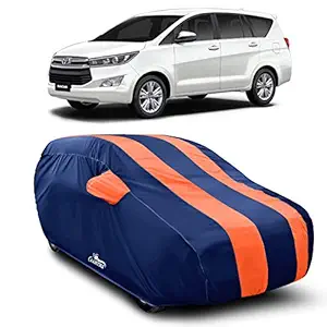 VIRMANG - Water Resistant - dust Proof - car Body Cover for Toyota Innova Crysta car Cover - Water Resistant UV Proof - car Body Cover (Strips Orange with Mirror Pockets)
