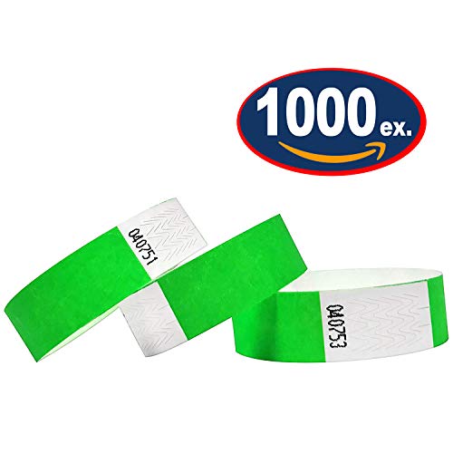 Pulseras de Identificación Tyvek 19 mm, 1000 piezas, pulseras événementiels, color verde 1000 Pack