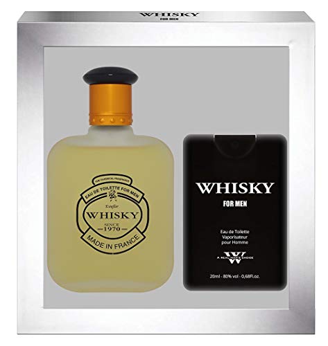 EVAFLORPARIS Whisky For Men Coffret Cadeau Eau de Toilette 100 ml + Parfum de Voyage Vaporisateur pour Homme 20 ml