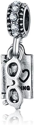 Yingyan Silver Charms Glasses &amp; Book European Bead For Pendant Necklace Bracelets Bangle Jewelry