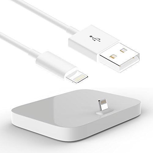 RINOO® 2in1 set Lightning cable and docking station for Apple iPhone X 8 7 6 6S 5 SE in white