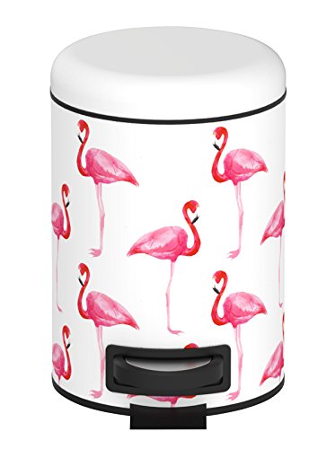 Wenko 22737100 Flamingo Kosmetikeimer, Mülleimer mit Tretmechanismus, Fassungsvermögen 3 L, Stahl, mehrfarbig, 22.5 x 17 x 25 cm