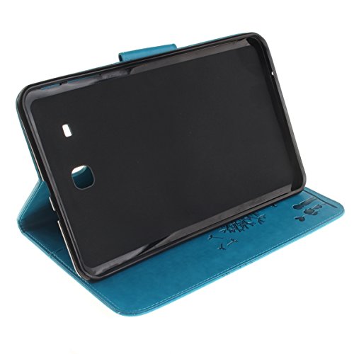 Etsue Hülle Case Tasche für Samsung Galaxy Tab E 9.6 SM-T560 Ledertasche Hülle, Löwenzahn Blume Liebe Paar Prägung Muser für Samsung Galaxy Tab E 9.6 SM-T560 Ultra Slim PU Leder hüllen Smart Cover Flip Case Wallet Cover Schutz Hülle Etui Schale Weich TPU Innere Magnetverschluss und Standfunktion Kartenfächer für Samsung Galaxy Tab E 9.6 SM-T560 + 1x Glitzer Staub Stecker + 1x Blau Eingabestift-Blau - 4
