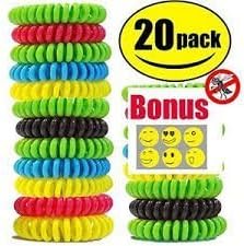 MOSBUG 20 Pack Natural Mosquito Repellent Wrist Bands - Waterproof - DEET-FREE - Bracelets – 11 Days of Protection Against Mosquitoes and Insects + Bonus Six Smiley Face Repellent Stickers Patches for Adults and Kids - Zika Free Zone.