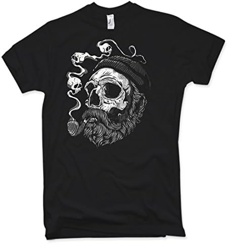 Sailor Beard T-Shirt, Captain, Beard, Pirate, Skull, Various Colours, S - XXL - Black/Black, L