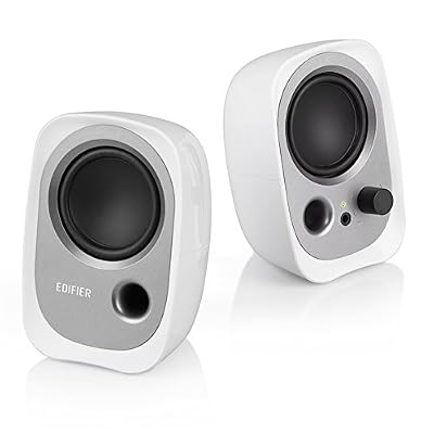 EDIFIER R12U - Kit d'enceintes 2.0 bureau USB Blanc (4 Watts) Avec port Bass Reflex Port, Prise jack pour casque et bouton de réglage du volume