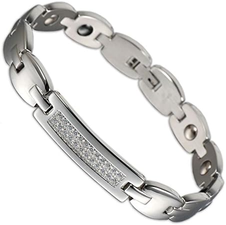 wollet Jewelry 20CM/10MM Luxury Crystal Hematite and Germanium Stainless Steel Bracelet for Women