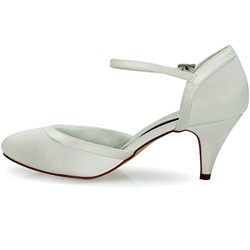 Elegantpark HC1509 Women's Closed Toe Kitten Heels Prom Satin Buckle Wedding Bridal Court Shoes Ivory UK 9(EU 42)