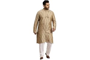 SOJANYA Plus (Since 1958) Herren Jacquard Silk Teal Blue & Gold ONLY Long Kurta