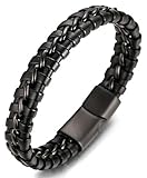 Halukakah Solo MATT Männlich Reines Leder Handarbeit Armband Titan Kette Schwarz Matt Magnetverschluss 8.46'(21.5cm) mit Kostenloser Geschenkpackung
