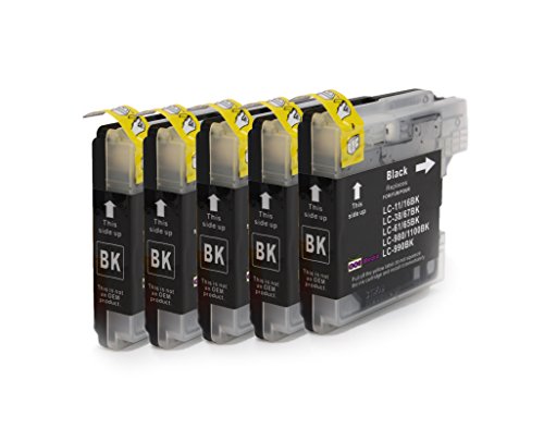 5er Set - BROTHER LC1100 / LC980 BK kompatible Druckerpatronen | 5x schwarz | geeignet für Brother Drucker der MFC & DCP Serie