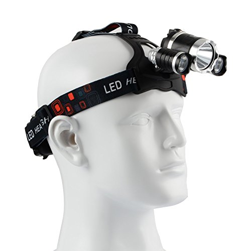 LED Stirnlampe, 5000lm 3x CREE XM-L T6 Scheinwerfer, 4 Modi mit Verstellbaren Trägern, Wiederaufladbare Wasserdichte Scheinwerfer für Laufen, Camping, Wandern, Angeln, Radfahren, Jagen - 5