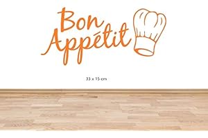 MURAL STICKERS BON APPETIT E LOGO CAPPELLO DA CHEF - Adesivo da parete per cucina o mobili con scritta Bon Appetit - FACILE DA APPLICARE BELLISSIMA DECORAZIONE PER LA TUA CUCINA - DECORAZIONI MURI E PARETI ARANCIO