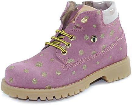 WALKEY Flexible Shoes with Pois Laces and Zip Pink/Gold Made in Italy