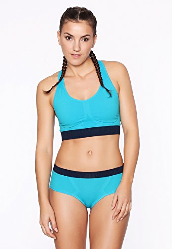 3er Pack Sport-BHs ohne Bügel Schwarz Blau Grau braboo starker Halt Racerback Yoga Fitness-Training Sport-Bra Bustier S M L XL - 2