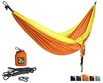 GOLDEN EAGLE DoubleEagle (2 Personen) Camping Hängematten-Set - leichte, tragbare Fallschirmseide-Hängematte für Wandern, Ferien, Rucksackreisen, Strand, Garten - Bonus: inklusive Aufhänge-Set. SWISS DESIGN.