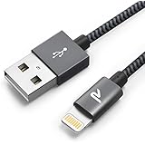Câble iPhone [MFI certifié Apple] Rampow&reg; Câble Lightning vers USB en Fibre de Nylon Tressé - GARANTIE À VIE - Chargeur iPhone avec Connecteur Ultra Résistant en Aluminium pour iPhone 7 / 7 Plus / SE / 6s / 6s Plus / 6 / 6 Plus / 5C / 5S / 5, iPad Pro, Air, iPad mini, iPod nano, iPod Touch et Des Autres - 1M Gris Sidéral [Nouvelle version]