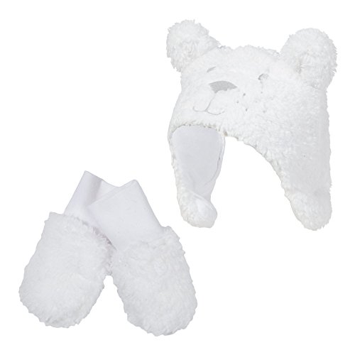 Bluezoo Kids Baby Girls' White Fleece Hat And Mittens Set 6-12 Months
