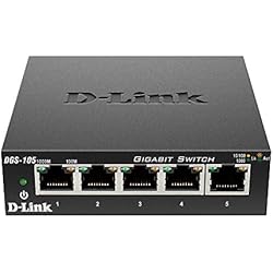 D-Link DGS-105 - Switch de red (5 puertos Gigabit RJ-45, 10/100/1000 Mbps, chasis metálico, IGMP snooping, autosensing, priorización de tráfico QoS 802.1p) color negro