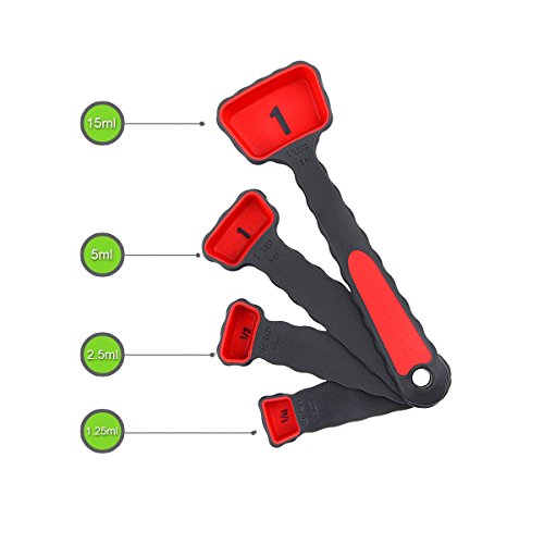 Faltbare Silikon-Messbecher und Löffel 8 Stück Set Messgerät mit Gravur Metrisch/Amerikanisch für messen ohne waage, platzsparend, bunt - 5