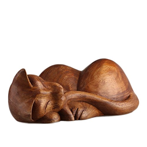 Holz-Katze Schnitzerei aus sehr schönem Suar Holz HTKA050 - 4