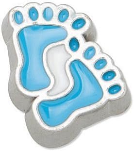 Silvertone Baby's Feet Blue Floating charm fits Living memory lockets and Origami Owl style lockets