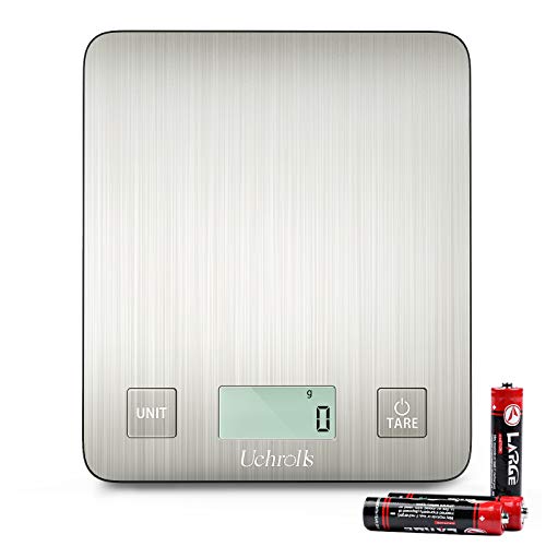 Uchrolls Balance de Cuisine Electronique, Balance de Cuisine Précision, Balance de Précision, 5kg/1g, Fonction Tare, écran LCD Rétroéclairé - Acier Inoxydable