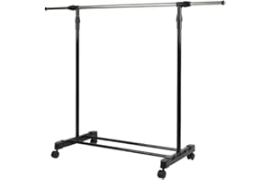 baiyun Portant à Vêtements sur Roulettes, Tringle à Vêtements Extensible, Cintre Multifonctionnel, Tube en Fer Revêtu d'Acier Inoxydable (Noir1)