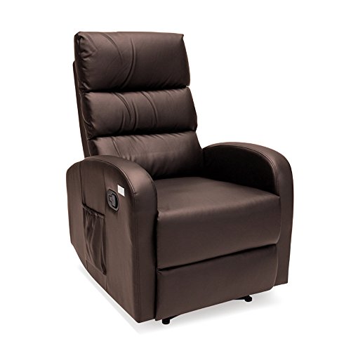 Novohogar Sillón de Masaje Comfort Sistema de Calor Lumbar y 10 Motores Que Cubren Las 4 Zonas corporales, Respaldo reclinable y Reposapiés Extensible (Chocolate)