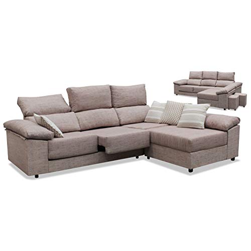 Muebles Baratos Sofá con Chaise Longue, 2 Pufs de Regalo, Tejido Antimanchas, Tela desenfundable ref-04
