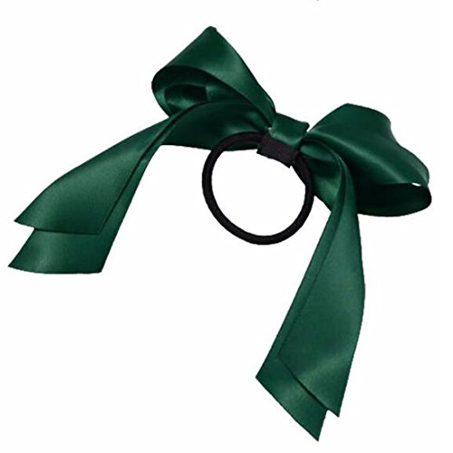 1Pcs Beauty Headwear Girls Satin Ribbon Bow Hair Band Rope Ponytail Holder Dark Green