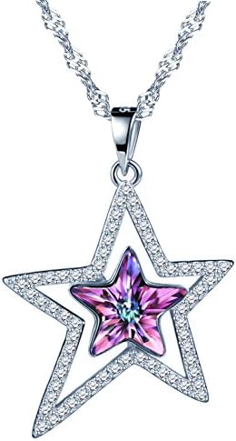 SIXLUO Color Change Crystal Star Pendant 925 Sterling Silver Necklace Made with Swarovski Element Best Gift for Women