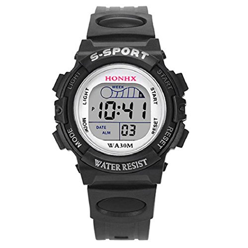 honhx Unisex Sport Multifunktional Wasserdicht Alarm Nachtlicht Studenten Digitale Armbanduhr – Schwarz