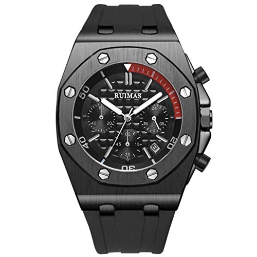 RUIMAS Orologio da uomo nero cinturino in silicone orologio grande cronografo luminoso impermeabile