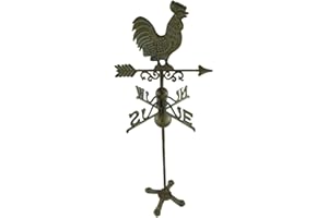 LINOOWS Wetterhahn, Wetterfahne, Windspiel mit Hahn, Gusseisen Antik Grünbraun