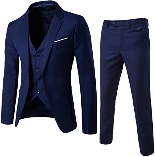 GOMY Men's Slim Fit 3 Piece Suits Single Breasted Business Wedding Blazer Jackets Tux Vest&amp;Trousers