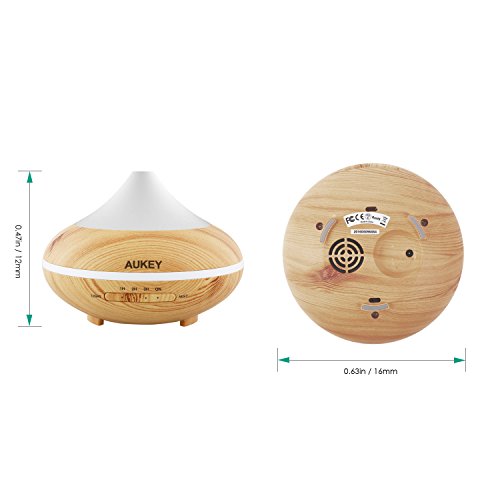 AUKEY Aroma Diffuser 200ML mit 7 Farben Luftbefeuchter mit kühlem Nebel und Automatische Timerfunktion, Holz-Basis für Büro / Schlafzimmer / Wohnzimmer / Arbeitszimmer / Yoga Spa - 7