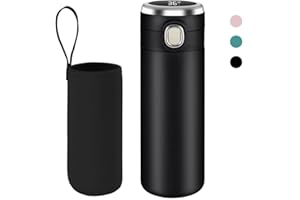 Flintronic Borraccia Termica, 450ML Borraccia Acciaio Inox, Bottiglia Termica Senza Perdite, Borraccia Termica Intelligente LED Temperatura Display, Senza BPA Borracce per Scuola, Sport, Yoga