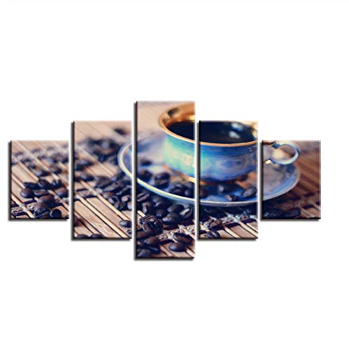 Mashanglaile Leinwand Modulare Bild Kunstwerk Hd Druck 5 Stücke Kaffee Und Kaffeebohnen Malerei Poster Wohnzimmer Wanddekoration