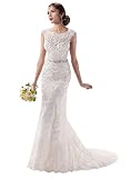 Heiraten Sie Spitze Sheer Top Mantel elegantes Hochzeitskleid uka0002 Gr. Medium, Elfenbein - Elfenbein