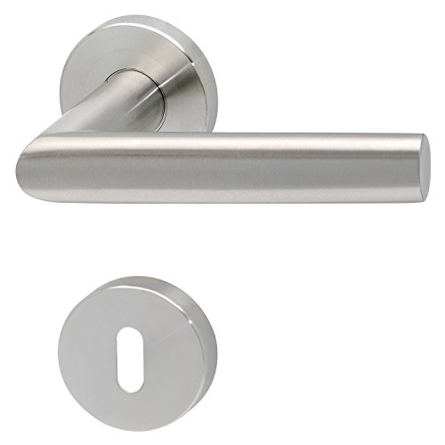 Preisvergleich Produktbild 5x SOLIDO Drückergarnitur VADUZ - auf Rosette Profilzylinder, für Türstärke 35-45mm, Feuerhemmend-EI-30, Edelstahl