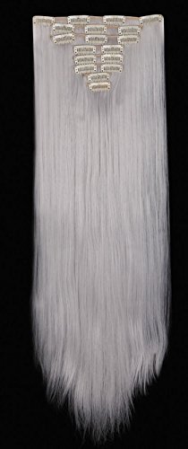S-noilite® 17-26 Inches(43-66cm) 8pcs Long Full Head Clip In Hair Extensions Extension Sexy Lady Fashion Choice 20 Colors (26 Inches-Straight, Silver Gray)