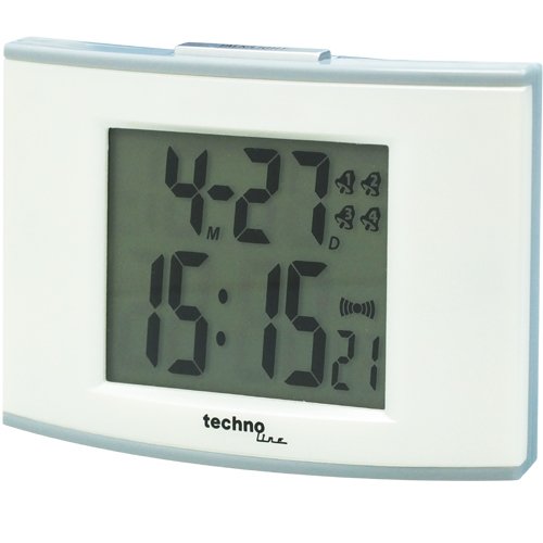 Technoline Sprechender Wecker WQ 323 mit Ansage von Uhrzeit sowie Datums und Weckzeit, weiß-grau, 10,8 x 3,9 x 7,6cm