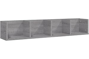 vidaXL Estante de Pared para CD Madera contrachapada Gris 100x18x18 cm, Estante Flotante, Estante montado en la Pared, Estante Colgante, Estante de CD