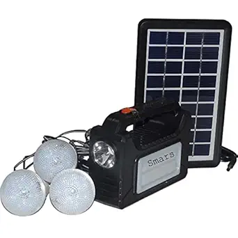 Smars Portable Emergency Inverter with 3 nos 6vlt LED Bulbs 3.75 mtr Wire & AC/DC USB Socket and Solar Panel for Charging