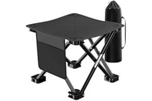HOUSLUX Taburete plegable para camping, taburete plegable, 33 x 33 x 33 cm, silla portátil mini plegable, taburete plegable para senderismo, jardinería (todo negro con bolsillos laterales), 857JBA00