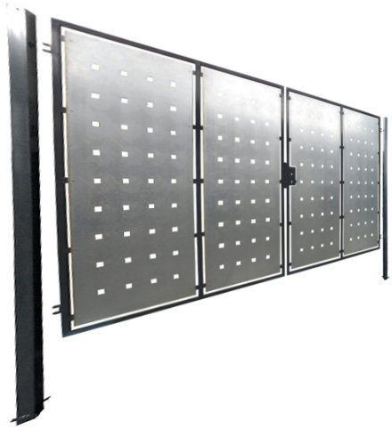 Preisvergleich Produktbild Hochwertige 2-Flügelige Pforte - Füllung (Bleche) verzinkt - Rahmen grau beschichtet / Einbaubreite: 350cm - Einbauhöhe: 180cm - Inklusive 2 Pfosten (60mm x 60mm) / Einfahrtstor Gartentor Hoftor